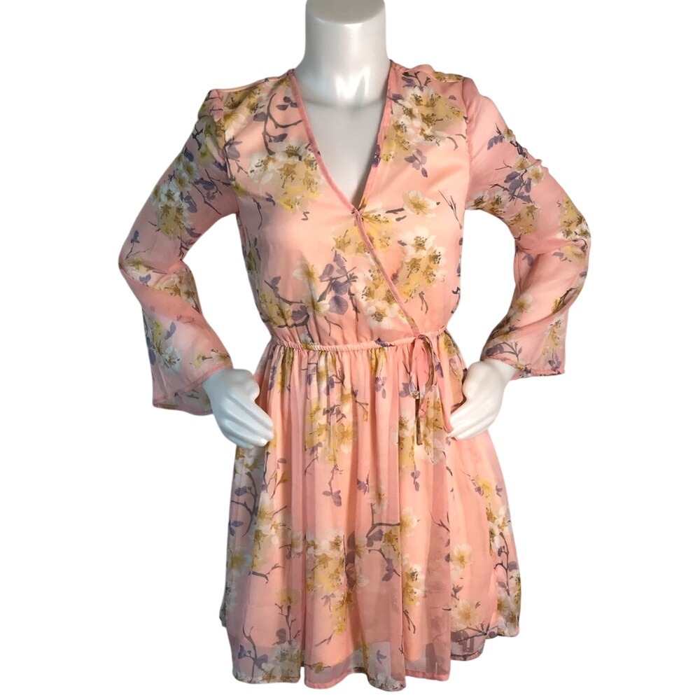 BAND OF GYPSIES PINK LONG SLEEVE FLORAL DRESS